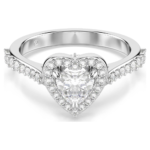 Una Angelic motif ring, Mixed cuts, Heart, White, Rhodium plated