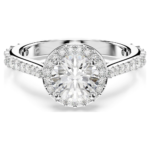 Una Angelic ring, Round cut, White, Silver-tone finish