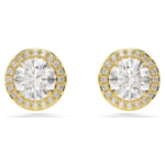 Una Angelic stud earrings, Round cut, Gold tone, 18K gold finish