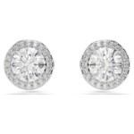 Una Angelic stud earrings, Round cut, Pavé, White, Rhodium plated