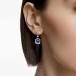 Una drop earrings, Octagon cut, Blue, Rhodium plated - Image 2