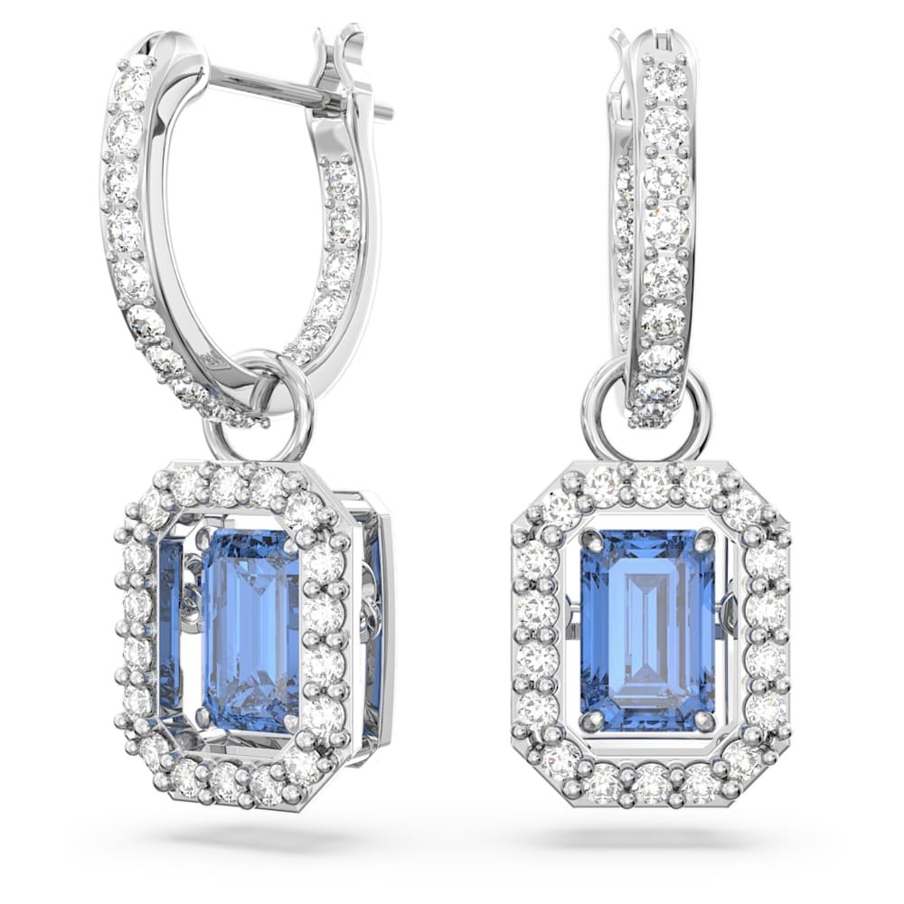 una-drop-earrings-octagon-cut-blue-rhodium-plated-swarovski-5619500 Una drop earrings, Octagon cut, Blue, Rhodium plated - Image 1