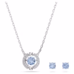 Una set Round cut, Blue, Rhodium plated