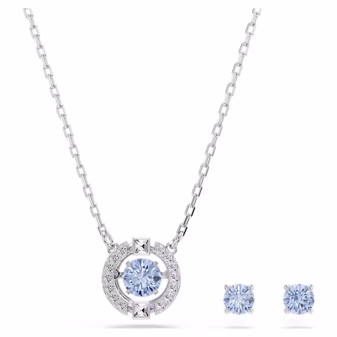 Una set Round cut, Blue, Rhodium plated