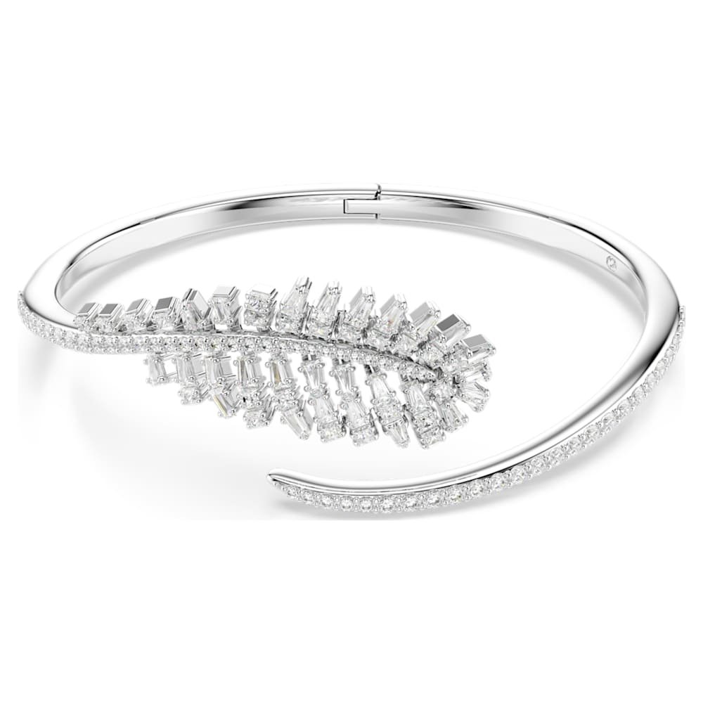 vienna-bangle-mixed-cuts-feather-white-rhodium-plated-swarovski-5754273 Vienna bangle, Mixed cuts, Feather, White, Rhodium plated - Image 1
