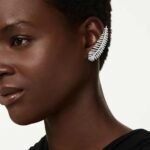 Vienna earrings, Mixed cuts, Feather, White, Rhodium plated - Image 2