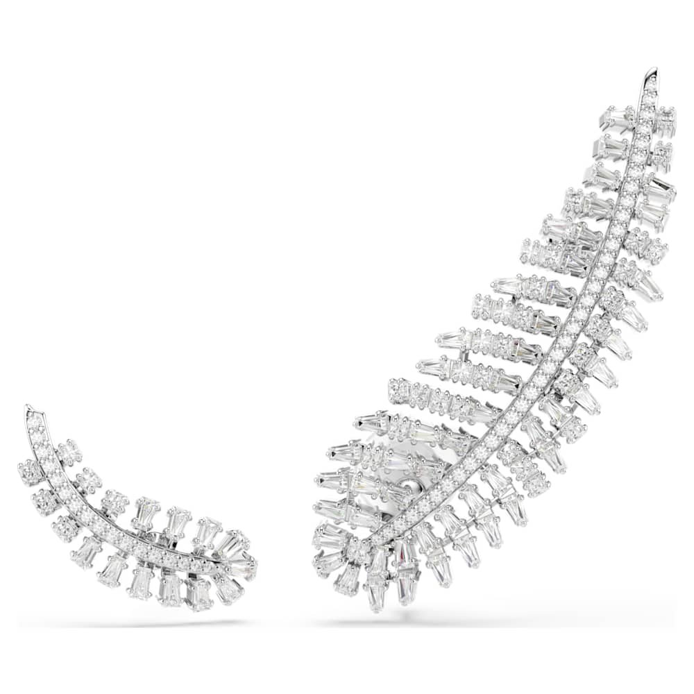 vienna-earrings-mixed-cuts-feather-white-rhodium-plated-swarovski-5749211 Vienna earrings, Mixed cuts, Feather, White, Rhodium plated - Image 1