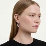 Vienna earrings, Mixed cuts, Feather, White, Rhodium plated - Image 2