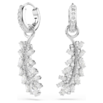 Vienna earrings, Mixed cuts, Feather, White, Rhodium plated