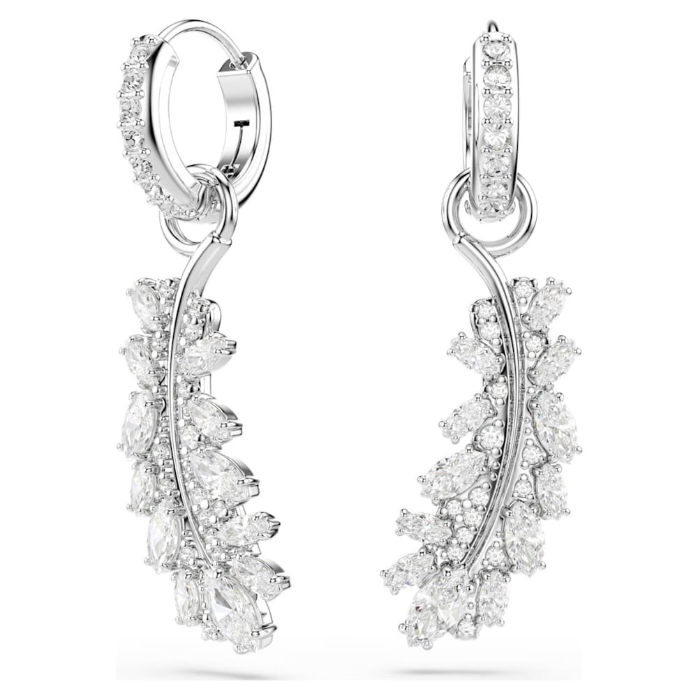 vienna-earrings-mixed-cuts-feather-white-rhodium-plated-swarovski-5754272 Vienna earrings, Mixed cuts, Feather, White, Rhodium plated - Image 1
