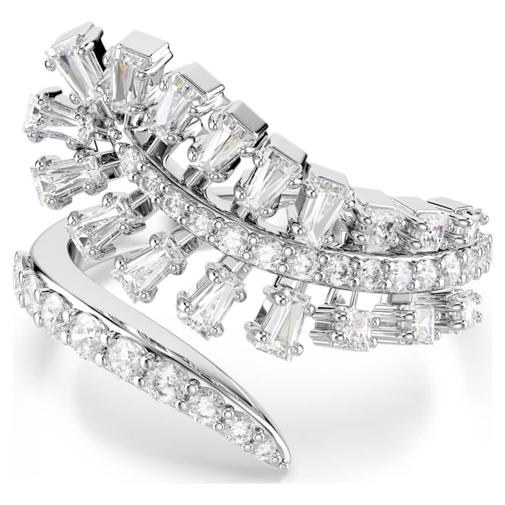 vienna-open-ring-mixed-cuts-feather-white-rhodium-plated-swarovski-5757835 Vienna open ring, Mixed cuts, Feather, White, Rhodium plated - Image 1