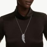 Vienna pendant and brooch, Mixed cuts, Feather, White, Rhodium plated - Image 2