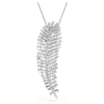 Vienna pendant and brooch, Mixed cuts, Feather, White, Rhodium plated