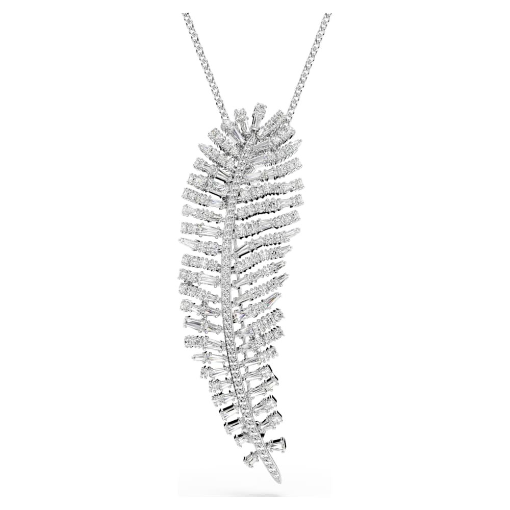 vienna-pendant-and-brooch-mixed-cuts-feather-white-rhodium-plated-swarovski-5749209 Vienna pendant and brooch, Mixed cuts, Feather, White, Rhodium plated - Image 1