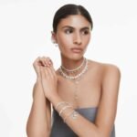 Ariana Grande x Swarovski clip earrings Asymmetrical design, Crystal pearl, Baguette cut, White, Rhodium plated - Image 6