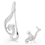 Ariana Grande x Swarovski clip earrings Asymmetrical design, Crystal pearl, Baguette cut, White, Rhodium plated - Image 4