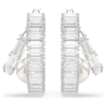Ariana Grande x Swarovski hoop earrings Crystal pearl, Baguette cut, White, Rhodium plated - Image 3