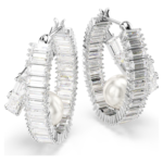Ariana Grande x Swarovski hoop earrings Crystal pearl, Baguette cut, White, Rhodium plated - Image 4