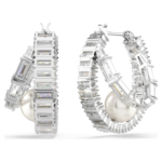 Ariana Grande x Swarovski hoop earrings Crystal pearl, Baguette cut, White, Rhodium plated - Image 5
