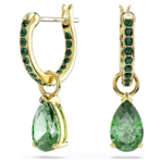 Attract drop earrings Pear cut, Green, 18K gold finish