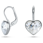 Bella drop earrings Heart, White, Rhodium plated
