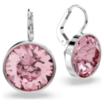 Bella drop earrings Round cut, Pink, Rhodium plated - Image 4