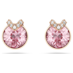Bella V stud earrings Round cut, Pavé, Pink, 18K rose gold finish