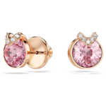 Bella V stud earrings Round cut, Pavé, Pink, 18K rose gold finish - Image 3