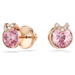 Bella V stud earrings Round cut, Pavé, Pink, 18K rose gold finish - Image 6
