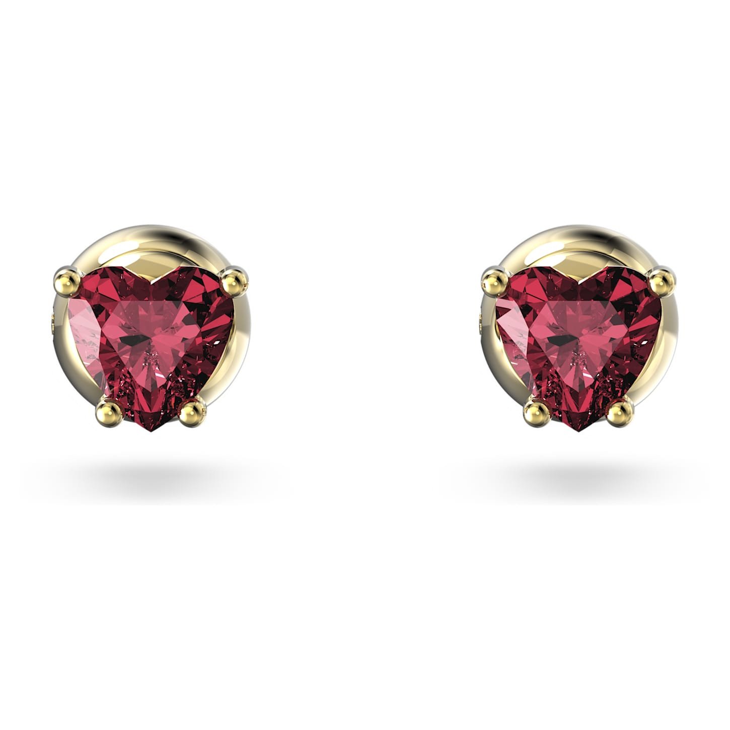 Chroma stud earrings Heart, Red, 18K gold finish