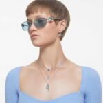 Constella drop earrings Oval cut, Blue, Rhodium plated - Image 6