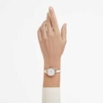 Crystalline bangle watch Swiss Made, Metal bracelet, White, Rose gold-tone finish - Image 2