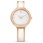 Crystalline bangle watch Swiss Made, Metal bracelet, White, Rose gold-tone finish