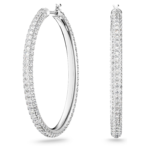 Dextera hoop earrings Pavé, Large, White, Rhodium plated