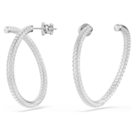 Dextera hoop earrings Round cut, White, Rhodium plated - Image 4