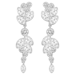 Diapason drop earrings Mixed cuts, White, Rhodium plated