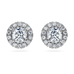 Eternity halo stud earrings Lab-grown diamonds 2 ct tw, Round shape, 18K white gold