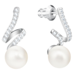 Gabriella drop earrings White, Rhodium plated - Image 3