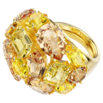 Gema cocktail ring Mixed cuts, Yellow, 18K gold finish