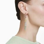 Gema drop earrings Asymmetrical design, Mixed cuts, Long, Multicoloured, 18K gold finish - Image 2