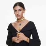 Gema drop earrings Asymmetrical design, Mixed cuts, Long, Multicoloured, 18K gold finish - Image 6