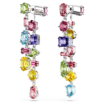Gema drop earrings Asymmetrical design, Mixed cuts, Long, Multicoloured, Rhodium plated - Image 4
