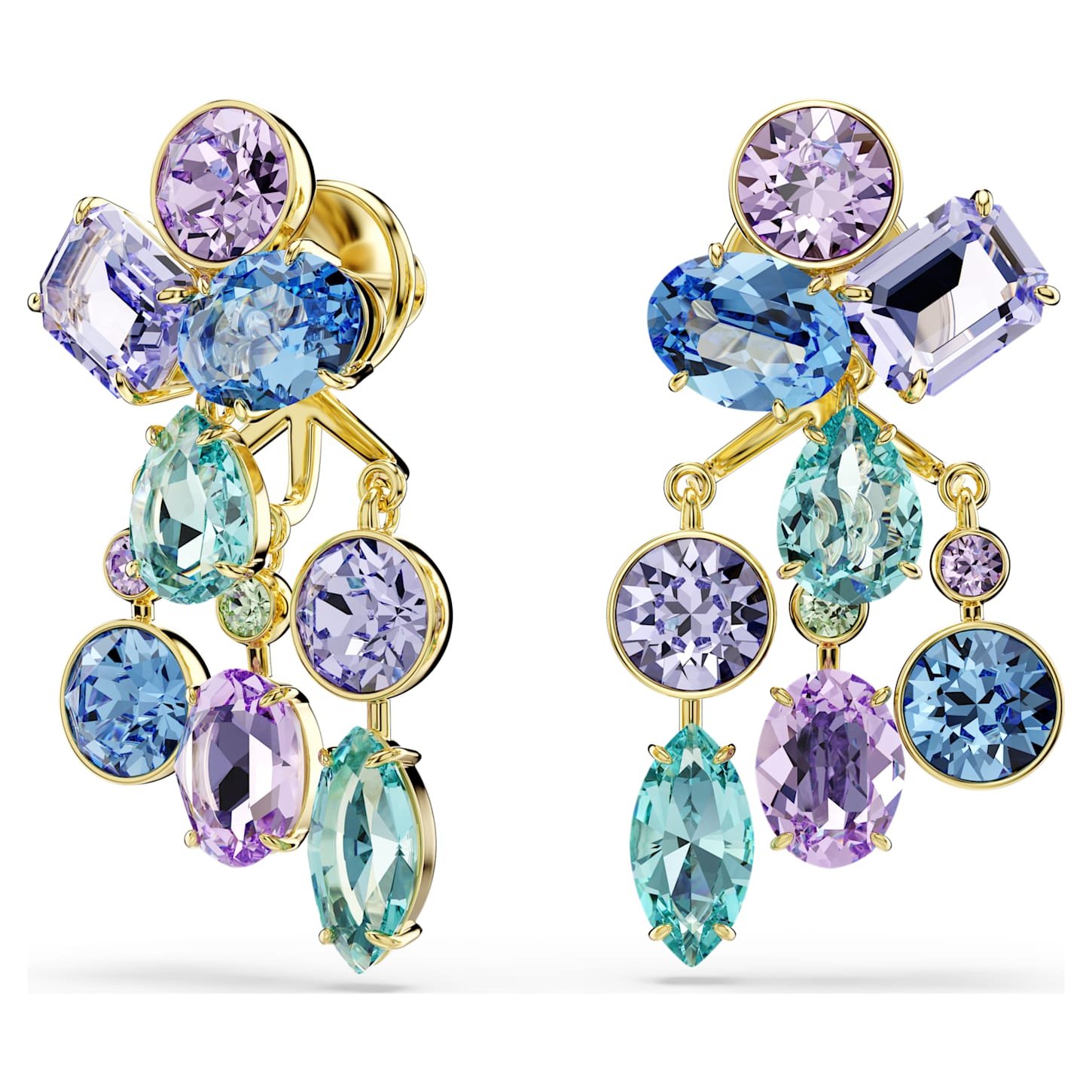 Gema earring jackets Mixed cuts, Multicoloured, 18K gold finish