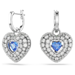 Hyperbola drop earrings Heart, Blue, Rhodium plated