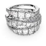 Hyperbola ring Mixed cuts, White, Rhodium plated