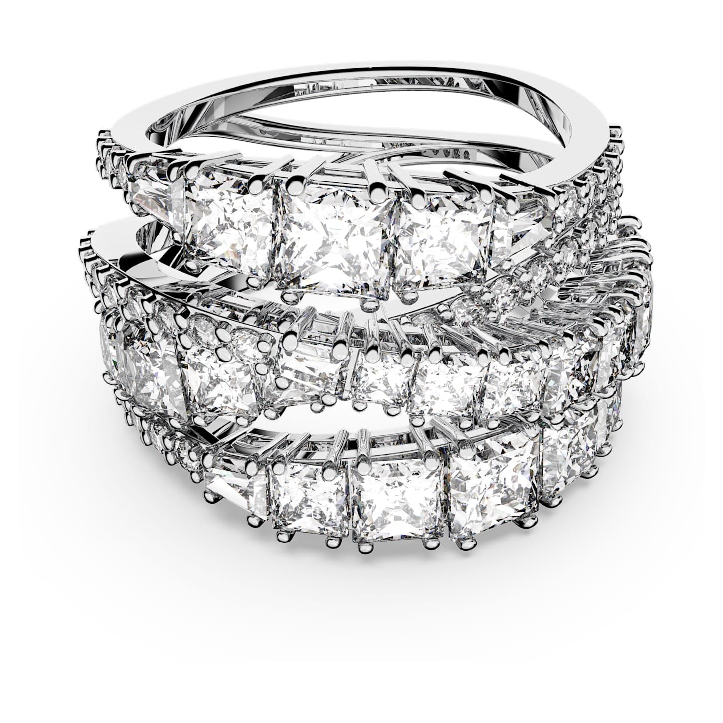 Hyperbola ring Mixed cuts, White, Rhodium plated