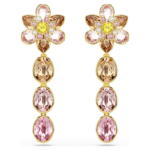 Idyllia drop earrings Mixed cuts, Flower, Multicoloured, 18K gold finish