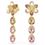 Idyllia drop earrings Mixed cuts, Flower, Multicoloured, 18K gold finish - Image 3