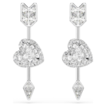 Idyllia drop earrings Mixed cuts, Heart with arrow, White, Rhodium plated