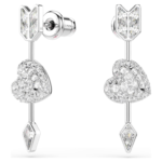 Idyllia drop earrings Mixed cuts, Heart with arrow, White, Rhodium plated - Image 3